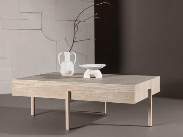 Dohányzóasztal Dallas 4720, Fém, 41x82cm, Világos Travertine