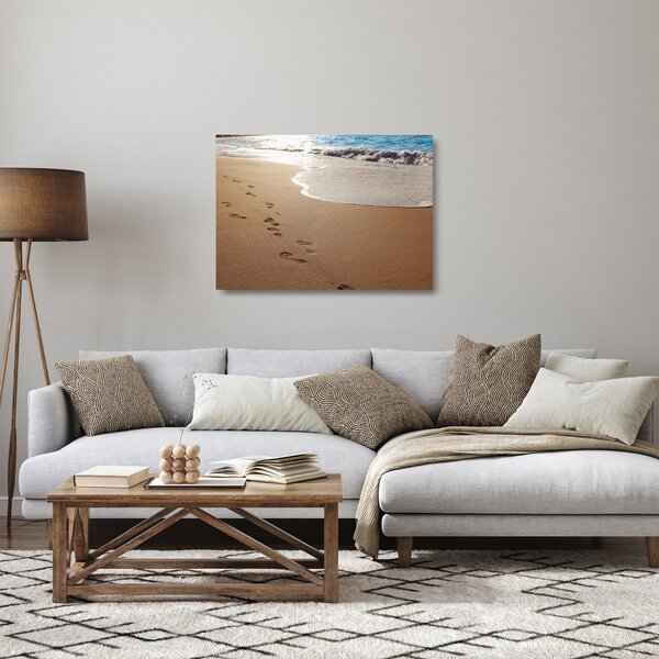 Kép - nyomok a homokban és a tenger (üvegen) (70x50 cm)