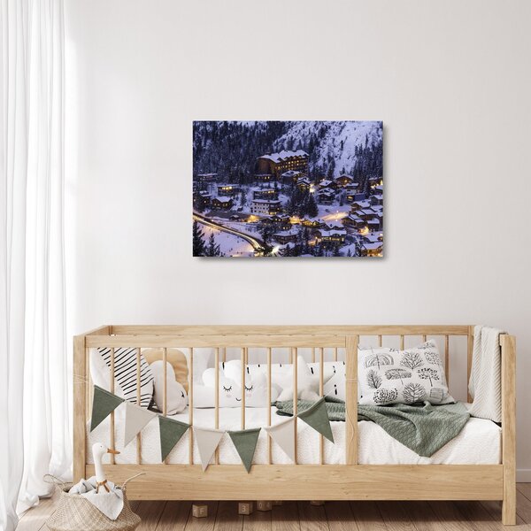 Kép - téli hegyi város (üvegen) (70x50 cm)