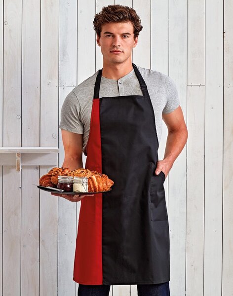 Premier Workwear Kétszínű kantáros szakácskötény - Fekete / sötétszürke