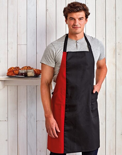 Premier Workwear Kétszínű kantáros szakácskötény - Fekete / sötétszürke
