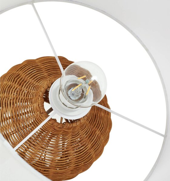 Lindby asztali világítás Lirenda, magasság 52 cm, rattan, természetes/fehér, Fehér / opál, Nappali / Étkező, Fa, Skandináv