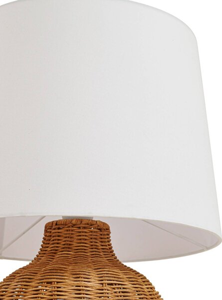 Lindby asztali világítás Lirenda, magasság 52 cm, rattan, természetes/fehér, Fehér / opál, Nappali / Étkező, Fa, Skandináv