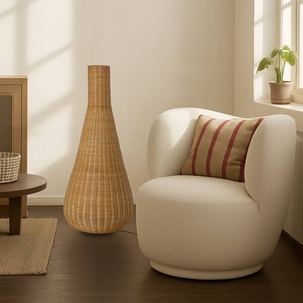 Lucande Takeo álló világítás, rattan, magasság 115 cm, E27, Világos fa, Nappali / Étkező, Fa, Modern