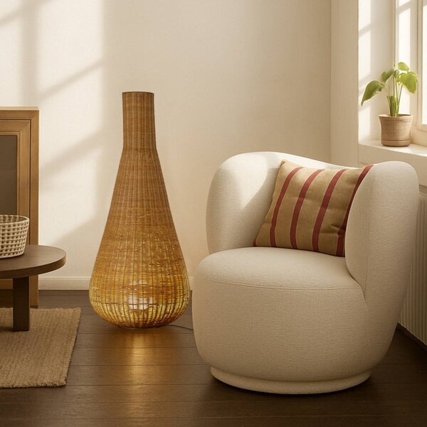 Lucande Takeo álló világítás, rattan, magasság 115 cm, E27, Világos fa, Nappali / Étkező, Fa, Modern