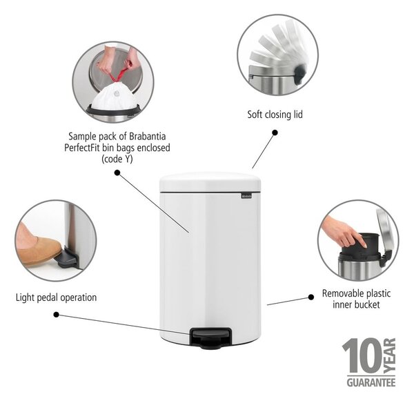 Fehér acél pedálos szemetes 20 l NewIcon – Brabantia