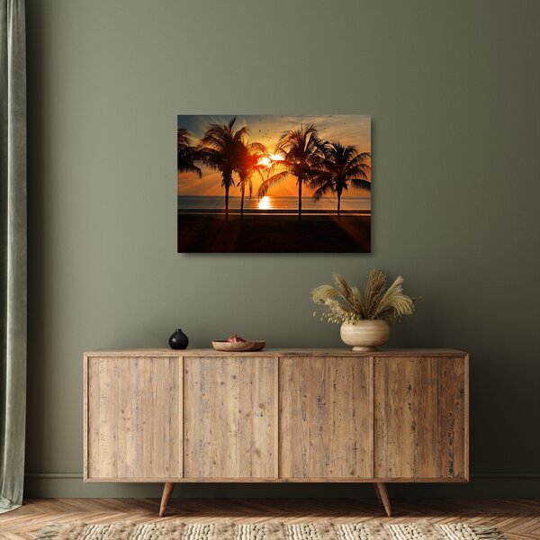 Pálmafa a naplementében képe (üvegen) (70x50 cm)
