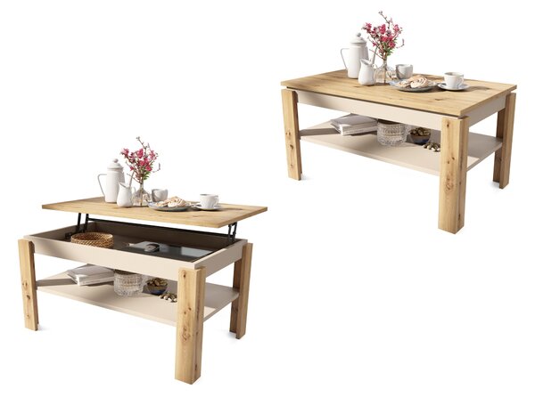 Mazzoni ASTI-P Artisan Tölgy/Bézs (Pezsgő) - MODERN DOHÁNYZÓASZTAL MEGEMELHETŐ ASZTALLAPPAL