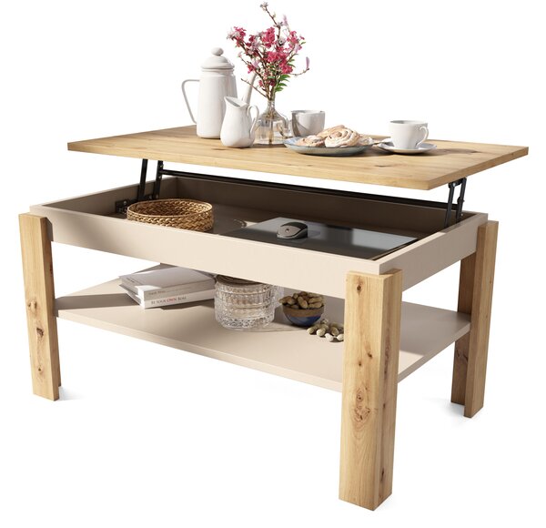 Mazzoni ASTI-P Artisan Tölgy/Bézs (Pezsgő) - MODERN DOHÁNYZÓASZTAL MEGEMELHETŐ ASZTALLAPPAL