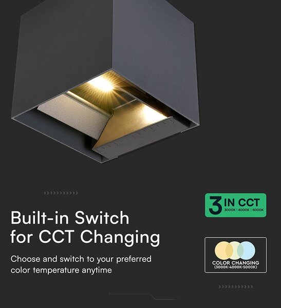 V-TAC 9W COB LED szolár fali sötét szürke lámpa, szenzorral, CCT - SKU 24089
