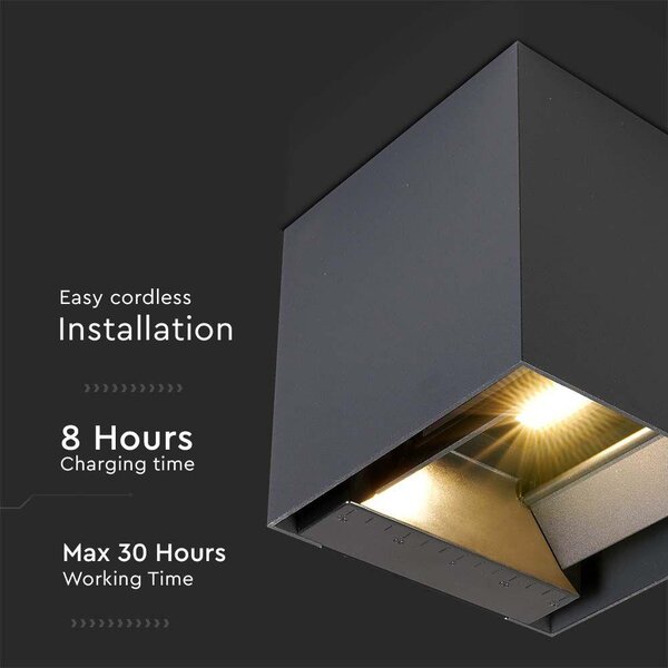V-TAC 9W COB LED szolár fali sötét szürke lámpa, szenzorral, CCT - SKU 24089