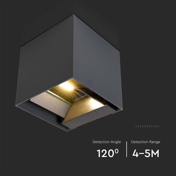 V-TAC 9W COB LED szolár fali sötét szürke lámpa, szenzorral, CCT - SKU 24089
