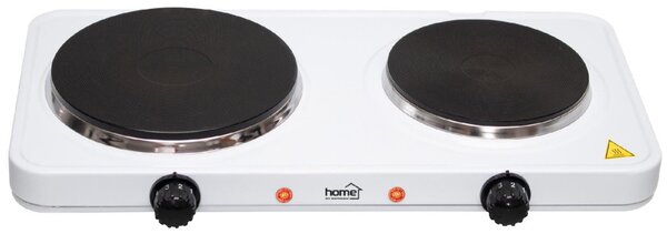 HOME HG R 02WH hordozható elektromos főzőlap, dupla, teljesítmény 1000 W + 1500 W, ∅15 cm + ∅18 cm főzőfelület, zománcozott készülékház, fehér