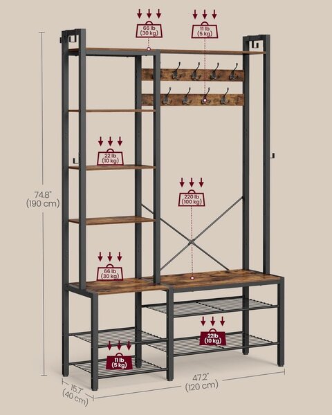 Fogas, Vasagle, barna-fekete, 120x40x190 cm