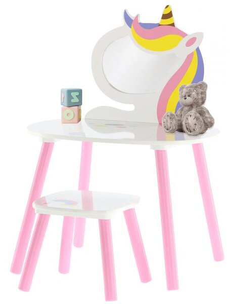 Gyerek fésülködő asztal zsámollyal Lillyann (fehér + rózsaszín). 1052689