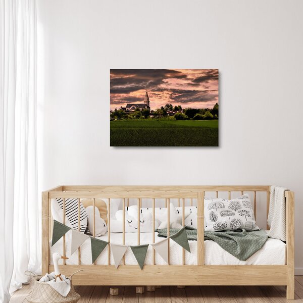 Tájkép templommal (üvegen) (70x50 cm)