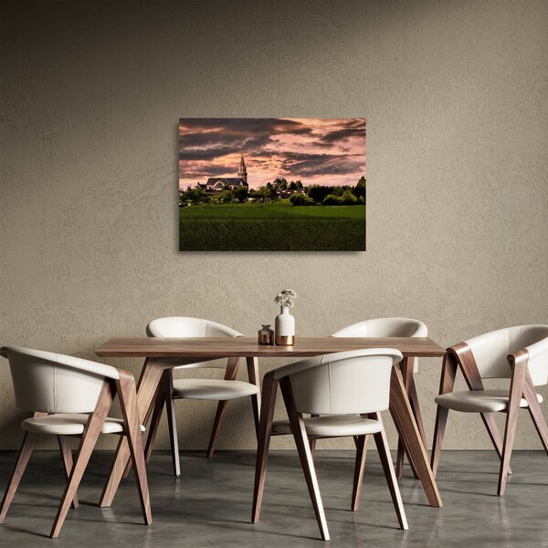 Tájkép templommal (üvegen) (70x50 cm)