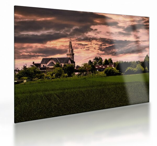 Tájkép templommal (üvegen) (70x50 cm)