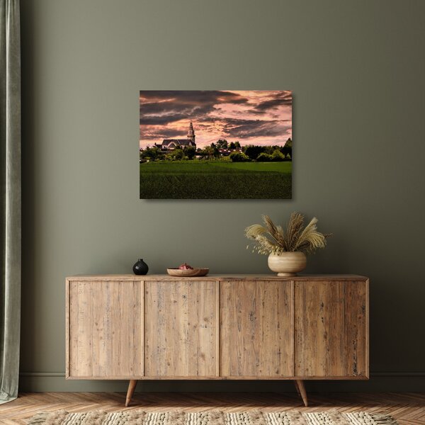 Tájkép templommal (üvegen) (70x50 cm)