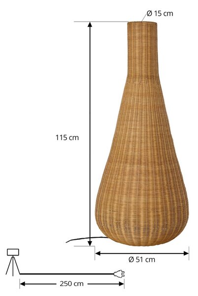 Lucande Takeo álló világítás, rattan, magasság 115 cm, E27, Világos fa, Nappali / Étkező, Fa, Modern