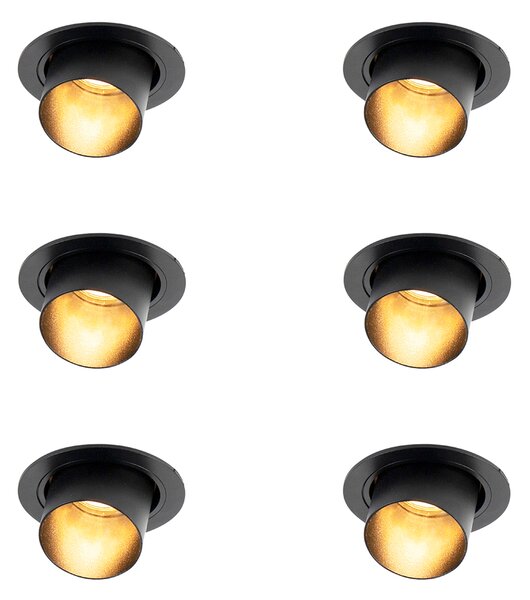 6 darabos modern süllyesztett spotlámpa készlet fekete kerek dönthető - Installa