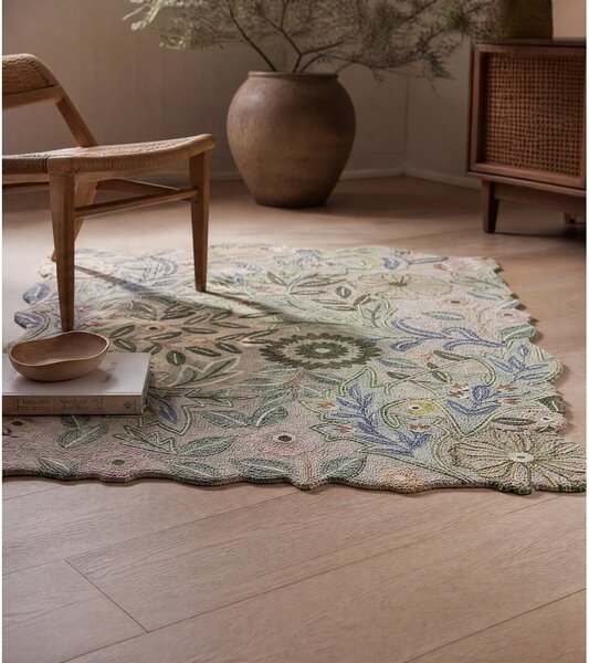 Zöld kézi szövésű gyapjú szőnyeg 120x170 cm Bryony Shaped Floral – Flair Rugs