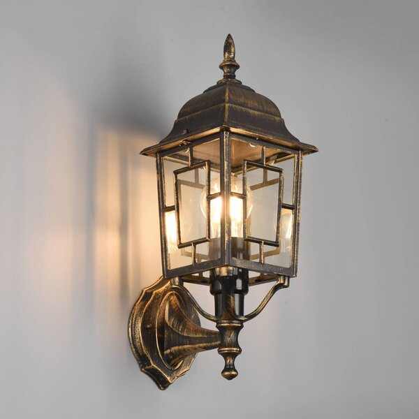 Trio Lighting Kültéri fali lámpa Volturno, felső foglalat, rozsdaszínű antikolt, dimmelhető, Barna / rozsda, Alumínium, Antik