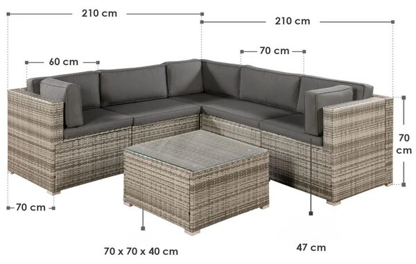 Juskys Nassau kerti rattan bútor szett - bézs-szürke
