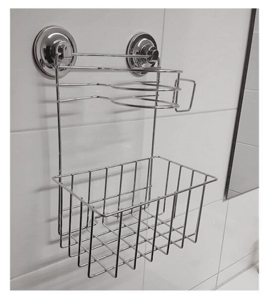 Fürdőszobai polc hajszárító tartóval WALLPO 33x24,5 cm, ezüst