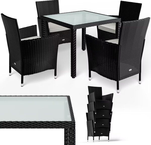 Casaria® Berlin 1+4 kerti rattan bútor szett - fekete
