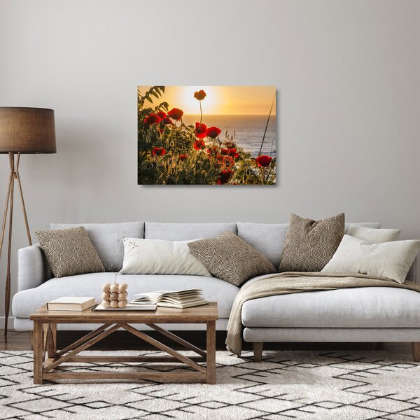 Naplemente és a pipacsok képe (üvegen) (70x50 cm)