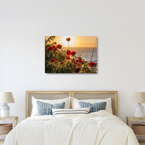 Naplemente és a pipacsok képe (üvegen) (70x50 cm)