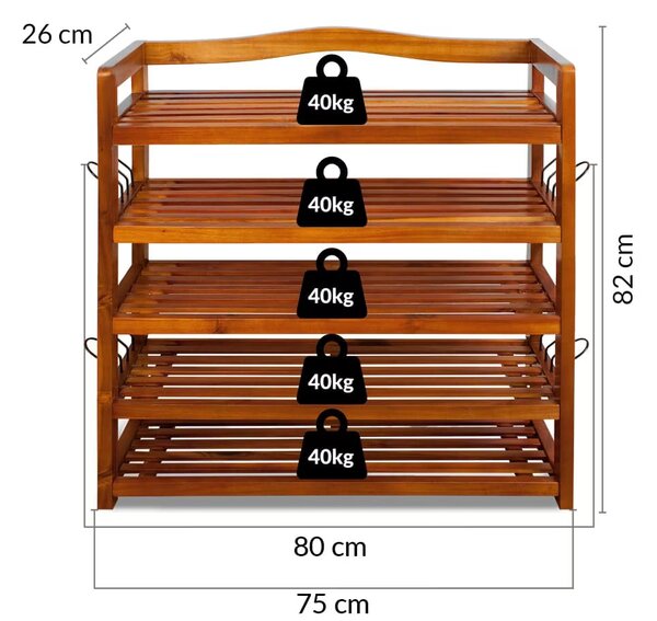 Casaria® Cipőtartó állvány 75x26x82 cm - akác