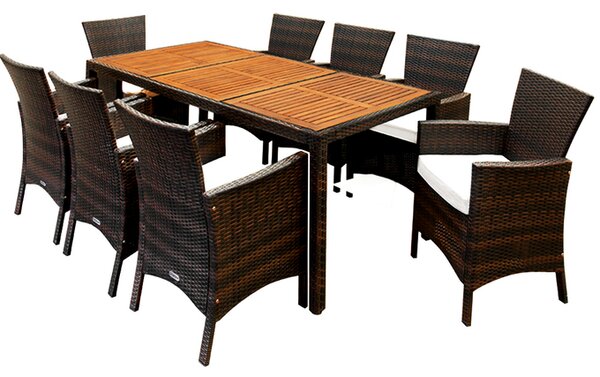 Casaria® Berlin 1+8 kerti rattan garnitúra - barna/fa