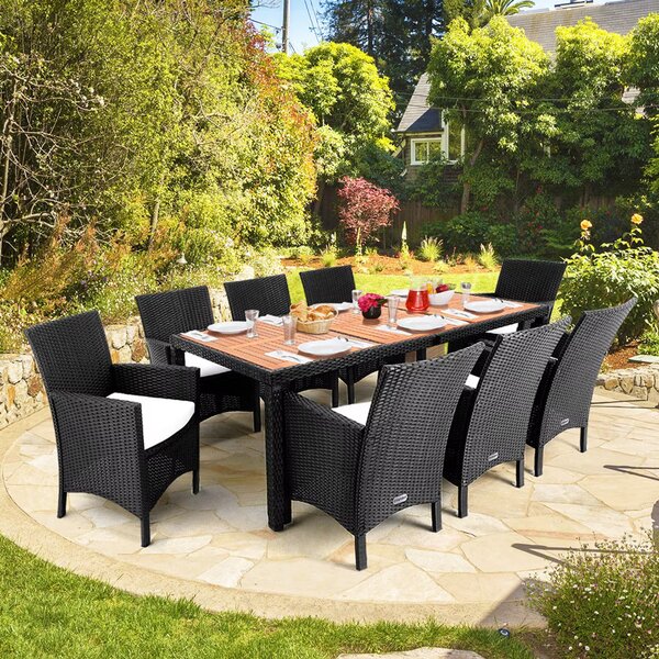Casaria® Berlin 1+8 kerti rattan garnitúra - fekete/fa