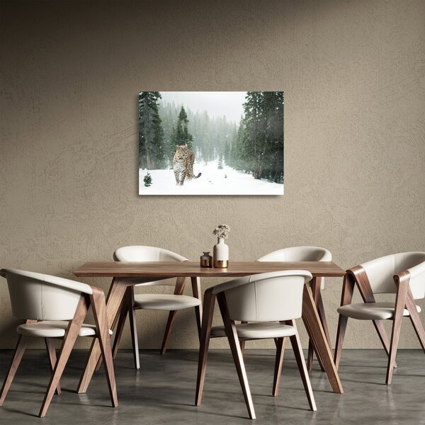 Leopárd a hóban képe (üvegen) (70x50 cm)