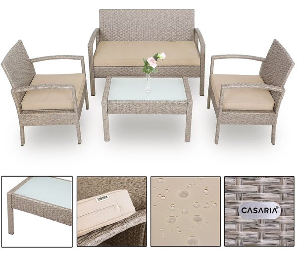 Casaria® Rattan szett - krémszínű