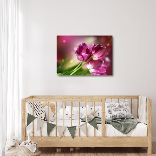 Rózsaszín tulipánok képe (üvegen) (70x50 cm)