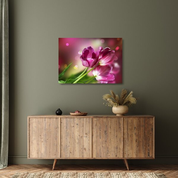 Rózsaszín tulipánok képe (üvegen) (70x50 cm)
