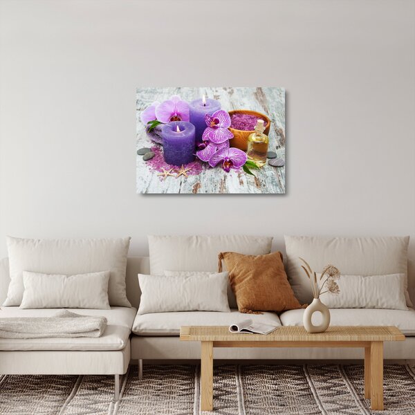 Orchideák és gyertyák képe (üvegen) (70x50 cm)