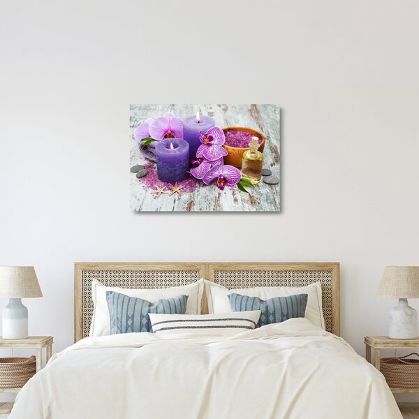 Orchideák és gyertyák képe (üvegen) (70x50 cm)