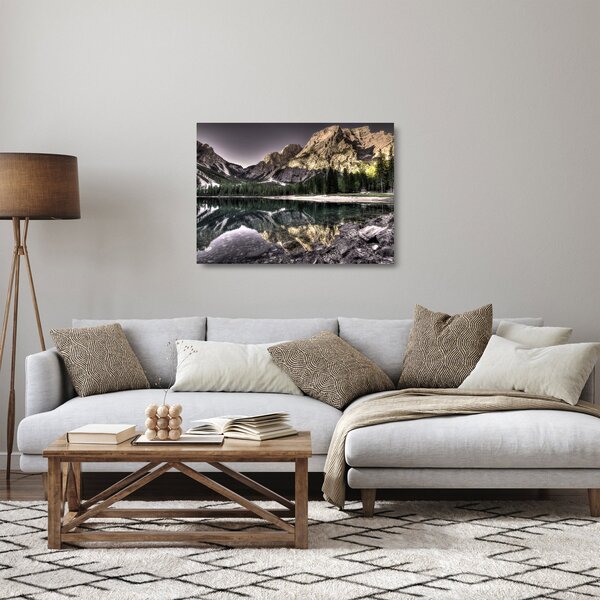Tó a hegyekben képe (üvegen) (70x50 cm)
