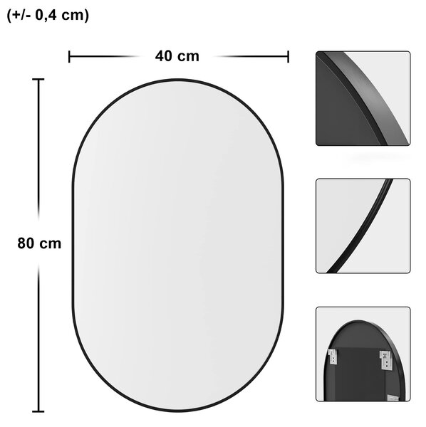Ovális tükröt a falra OLVANI 80x40 cm fekete kerettel