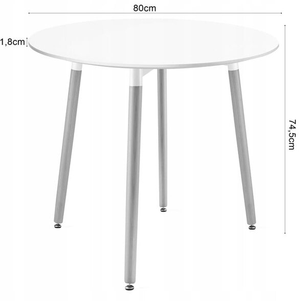Kerek étkezőasztal szett: KAMI 80 cm fehér + 4x Oslo fehér/natúr