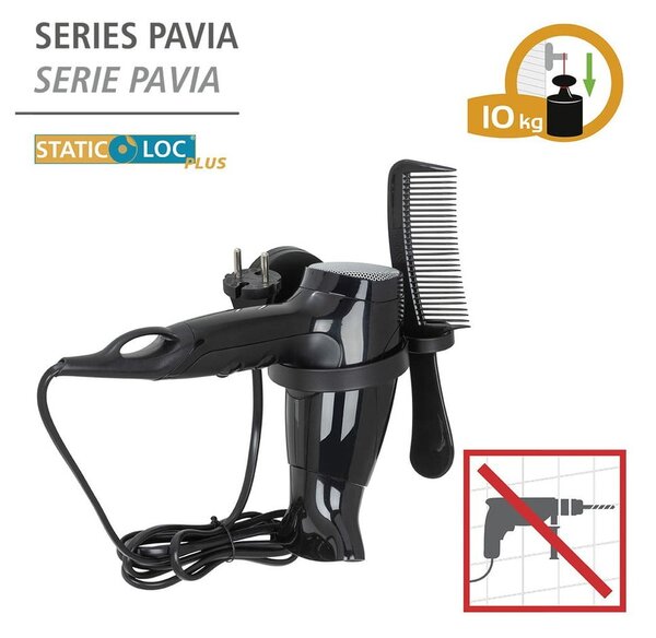 Static-Loc® Pavia fekete fali hajszárító tartó - Wenko