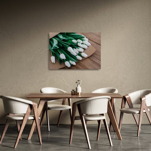 Egy csokor fehér tulipán képe (üvegen) (70x50 cm)