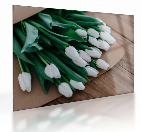 Egy csokor fehér tulipán képe (üvegen) (70x50 cm)