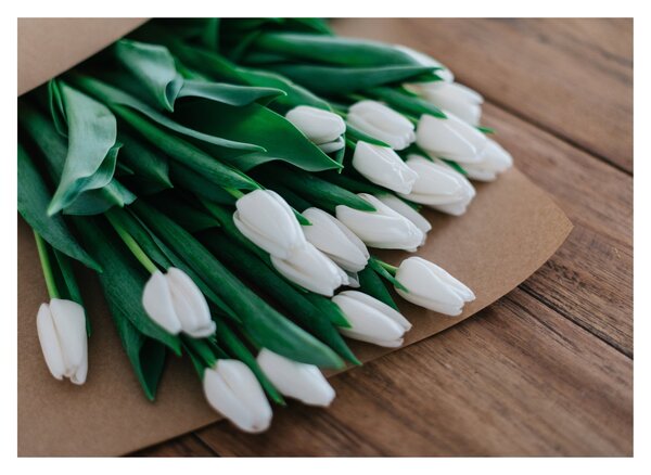 Egy csokor fehér tulipán képe (üvegen) (70x50 cm)