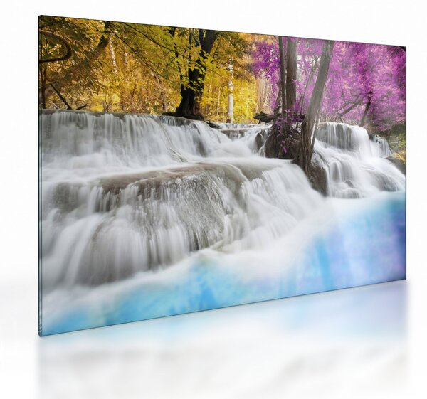 Egy kép Erawan vízeséséről az erdőben (üvegen) (70x50 cm)
