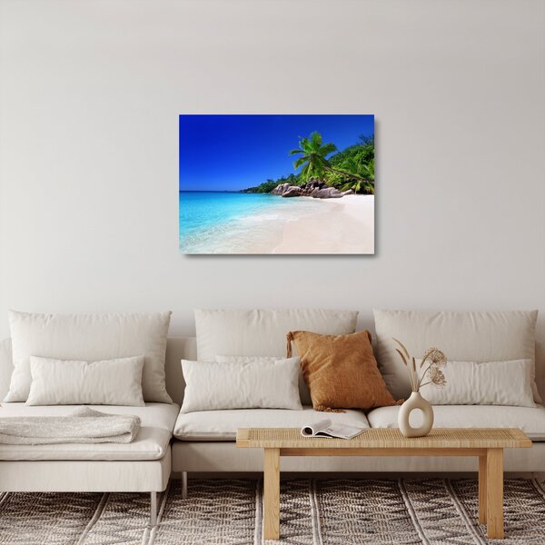 Kép a strandról a Praslin szigeten (üvegen) (70x50 cm)